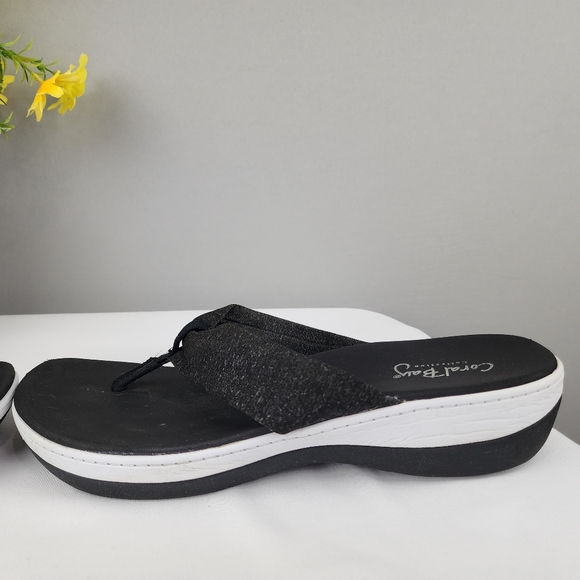 Coral Bay Black Sandals - Thong Comfortable Cushioned Flip Flop Sz 10 - Picture 9 of 13